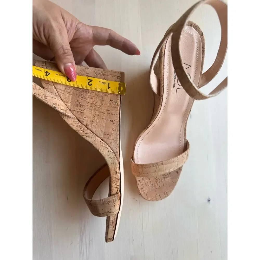AGL Demi Tan Leather Cork Wedge Platform Ankle Strap Sandals EU 40 US 10